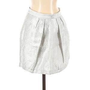 ZARA Basic Skirt Silver Mini Size XS Gray Lined Linen Blend Short Metallic Women